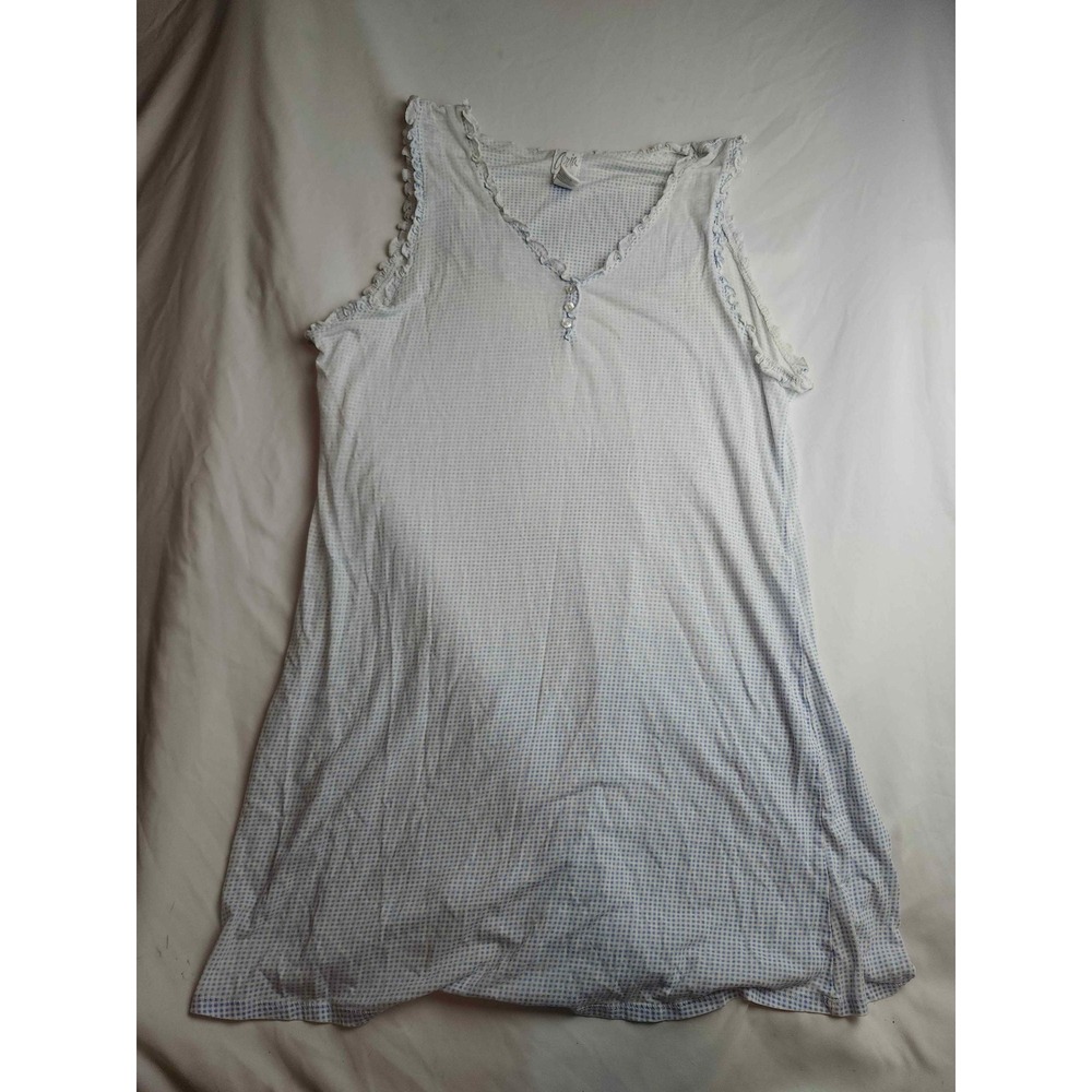 Aria‎ Blue White Gingham Sleeveless Nightgown Eyelet Lace Trim V-Neck Large